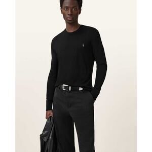 All Saints Men's Mode Merino Wool Black Slim Fit Crewneck Ramskull Sweater XL